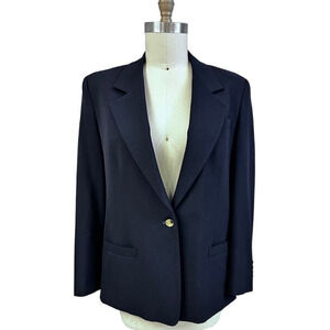 VTG Austin Reed Navy Blue Wool Blazer Women Sz 14 Menswear 90s
